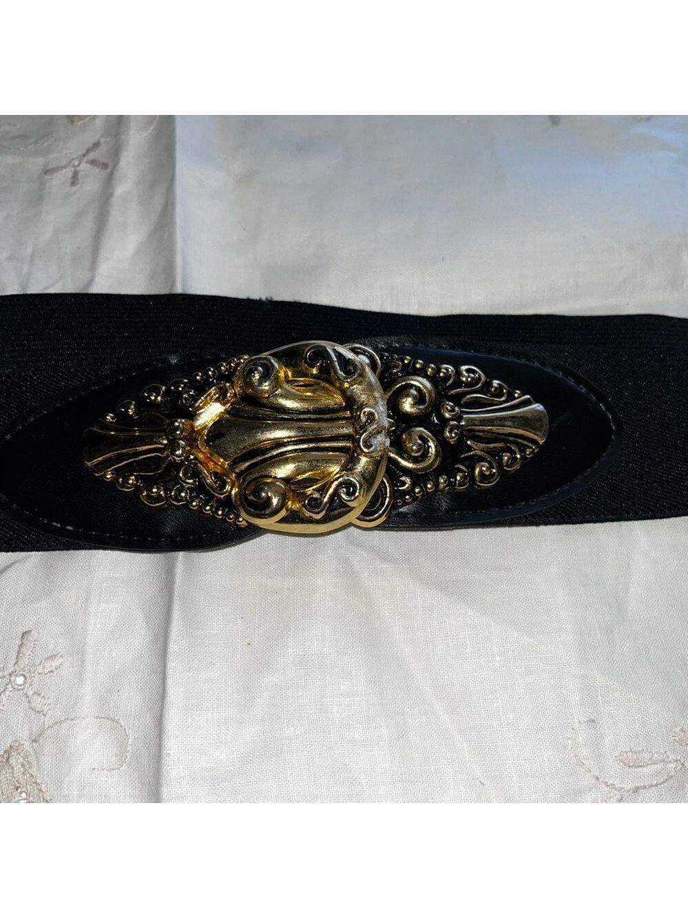 Elegant Vintage Black and Gold Women's stretchy elastic Belt